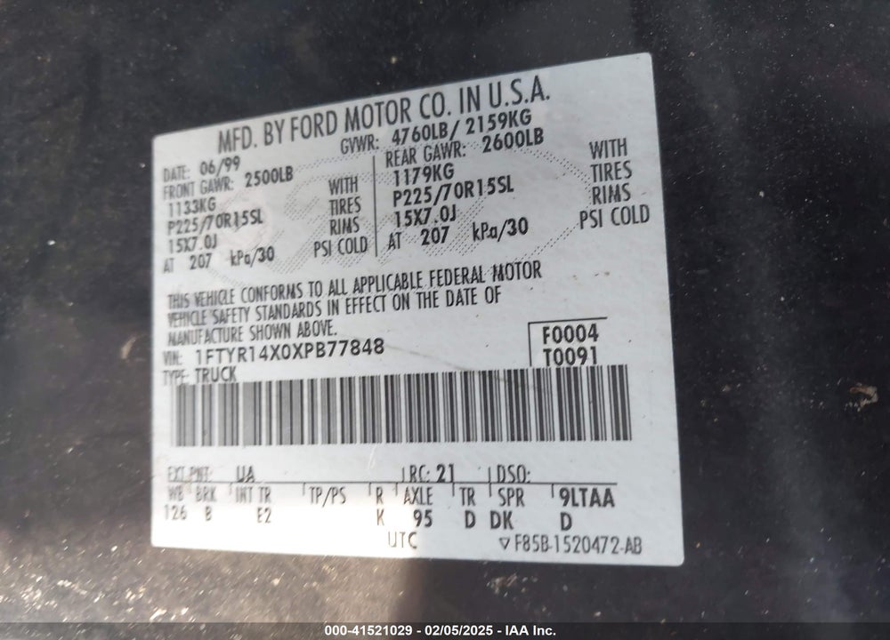 1999 FORD RANGER XLT VIN: 1FTYR14X0XPB77848