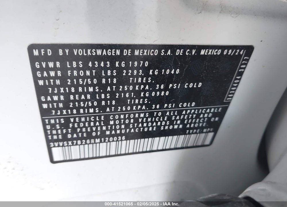 2024 VOLKSWAGEN TAOS 1.5T SE VIN: 3VVSX7B26RM120036