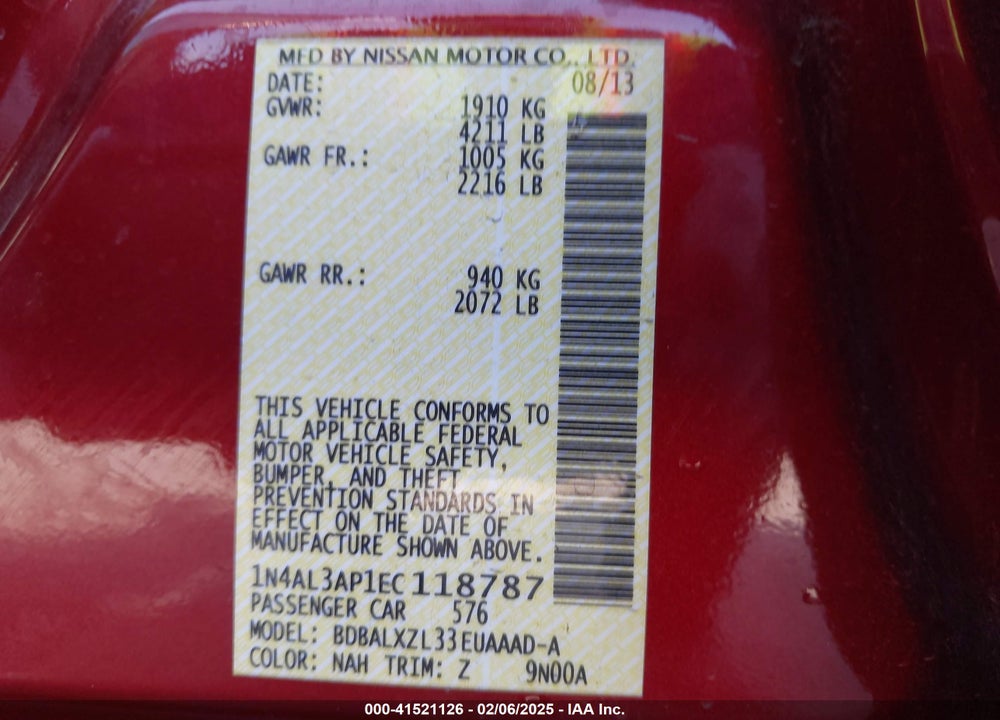 2014 NISSAN ALTIMA VIN: 1N4AL3AP1EC118787