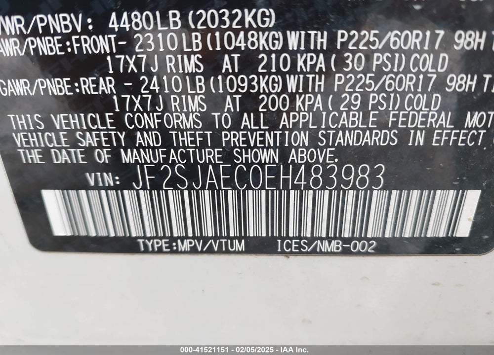 2014 SUBARU FORESTER 2.5I PREMIUM VIN: JF2SJAEC0EH483983
