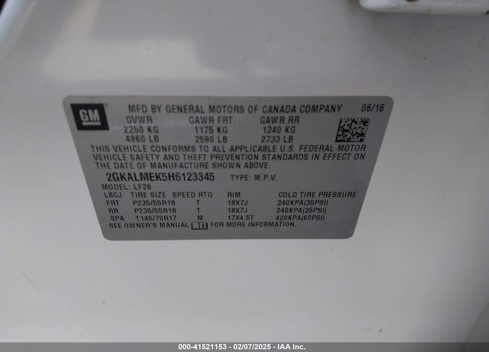 2017 GMC TERRAIN SLE-1 VIN: 2GKALMEK5H6123345