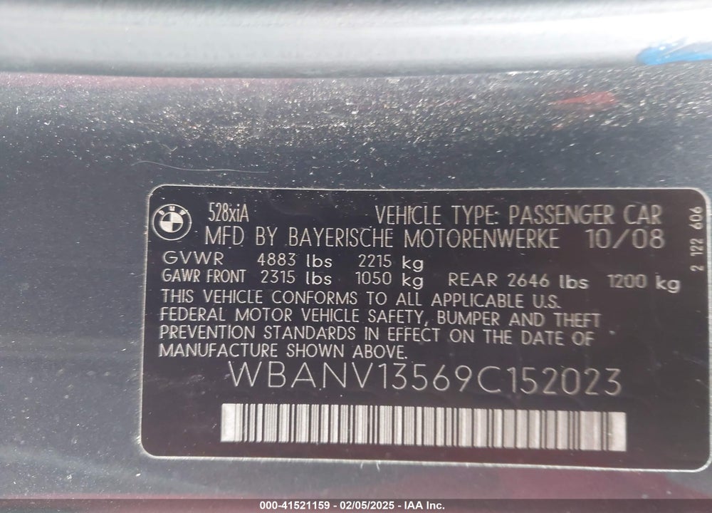 2009 BMW 528I XDRIVE VIN: WBANV13569C152023