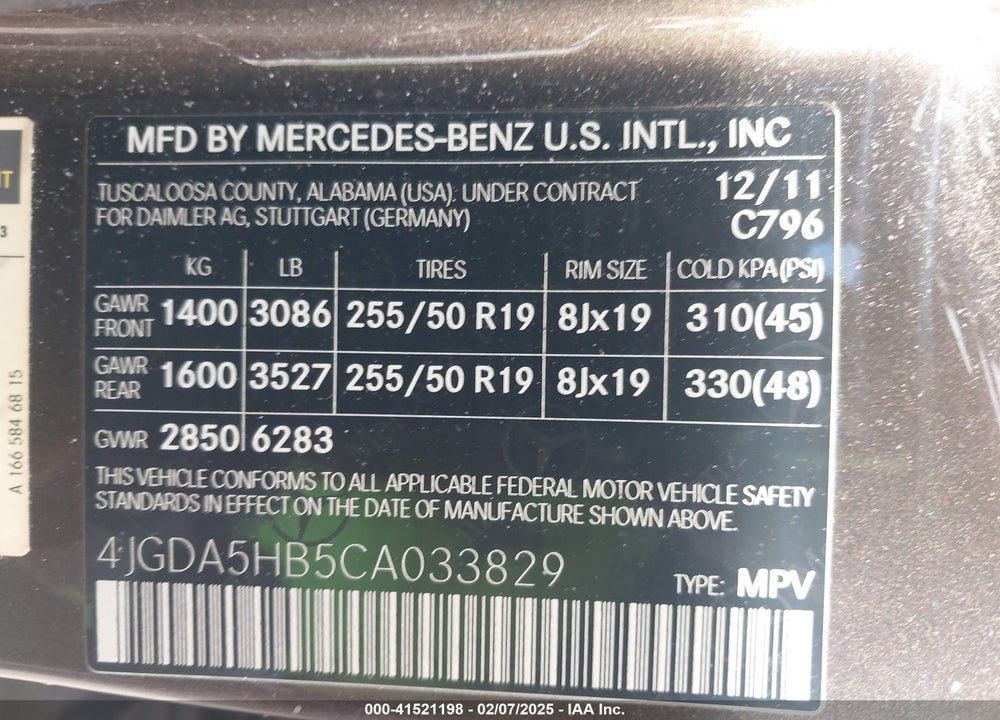 2012 MERCEDES-BENZ ML 350 4MATIC VIN: 4JGDA5HB5CA033829