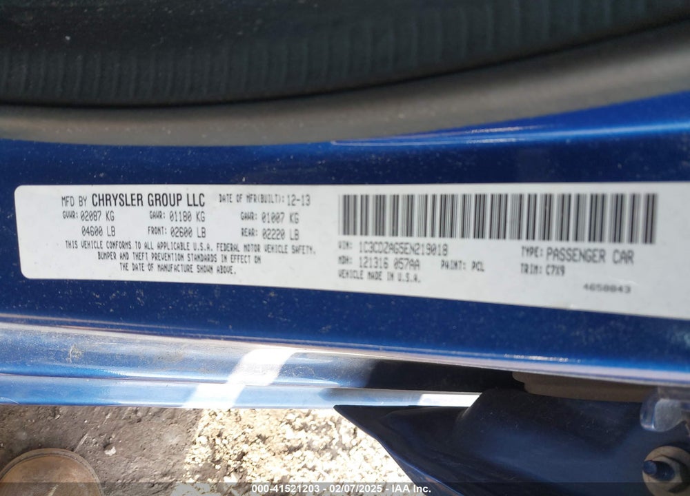 2014 DODGE AVENGER VIN: 1C3CDZAG5EN219018