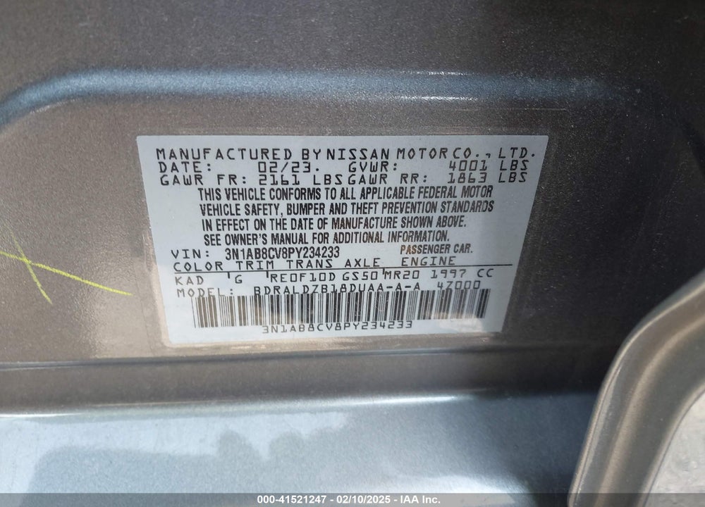 2023 NISSAN SENTRA VIN: 3N1AB8CV8PY234233