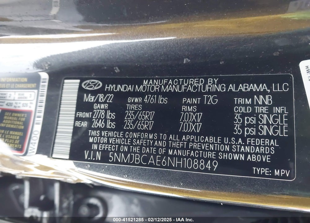 2022 HYUNDAI TUCSON VIN: 5NMJBCAE6NH108849