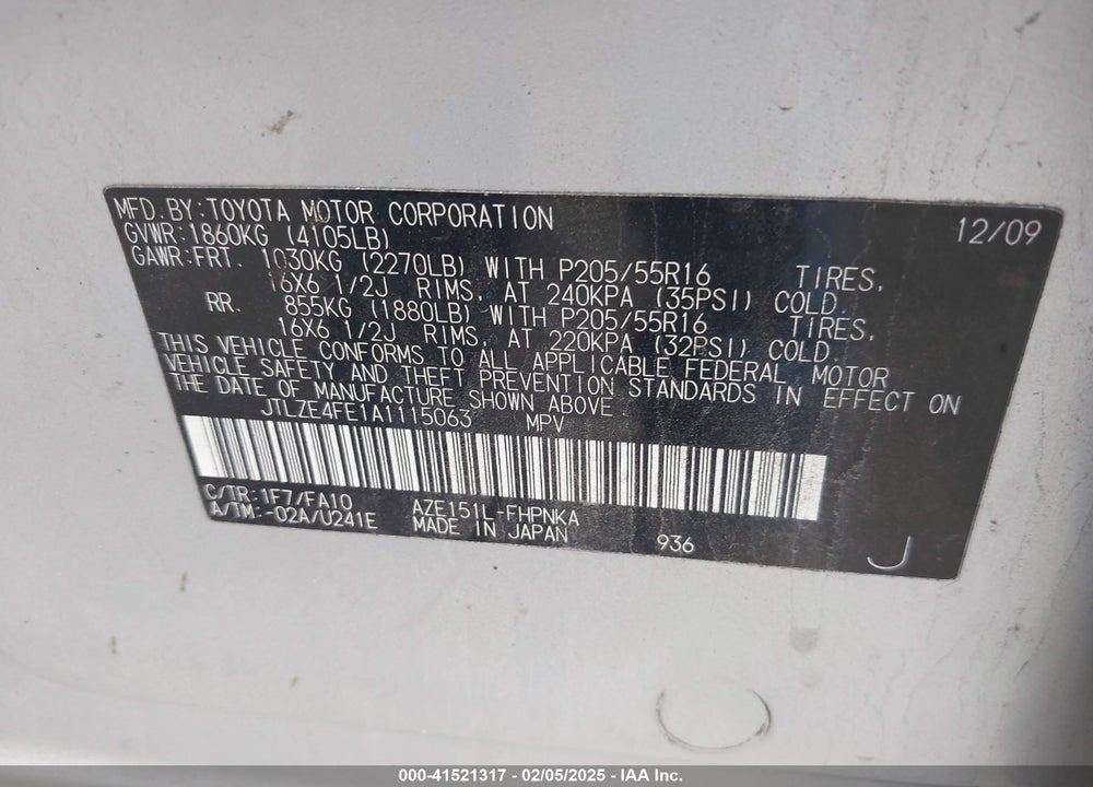 2010 SCION XB VIN: JTLZE4FE1A1115063