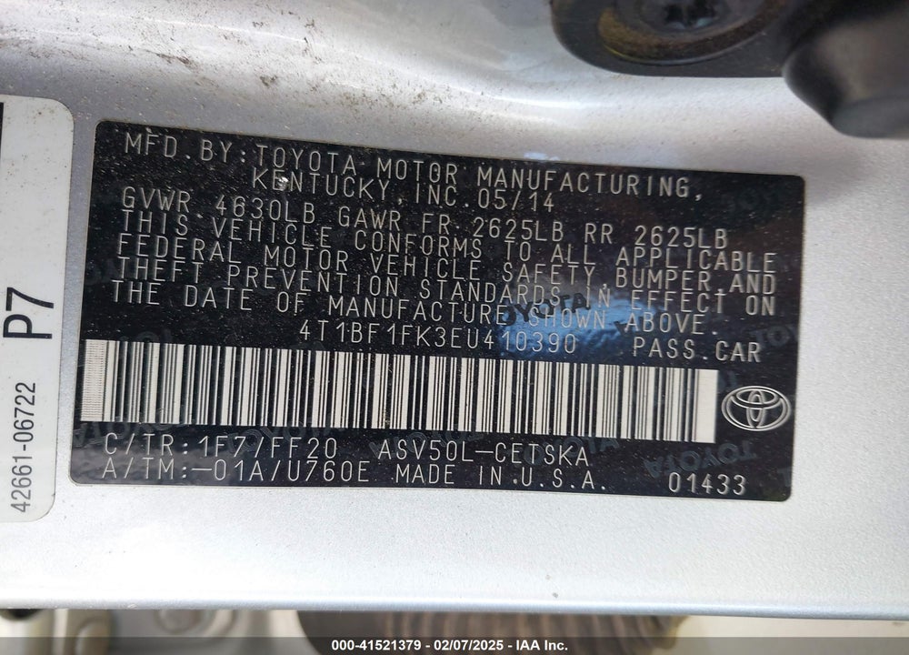 2014 TOYOTA CAMRY SE VIN: 4T1BF1FK3EU410390