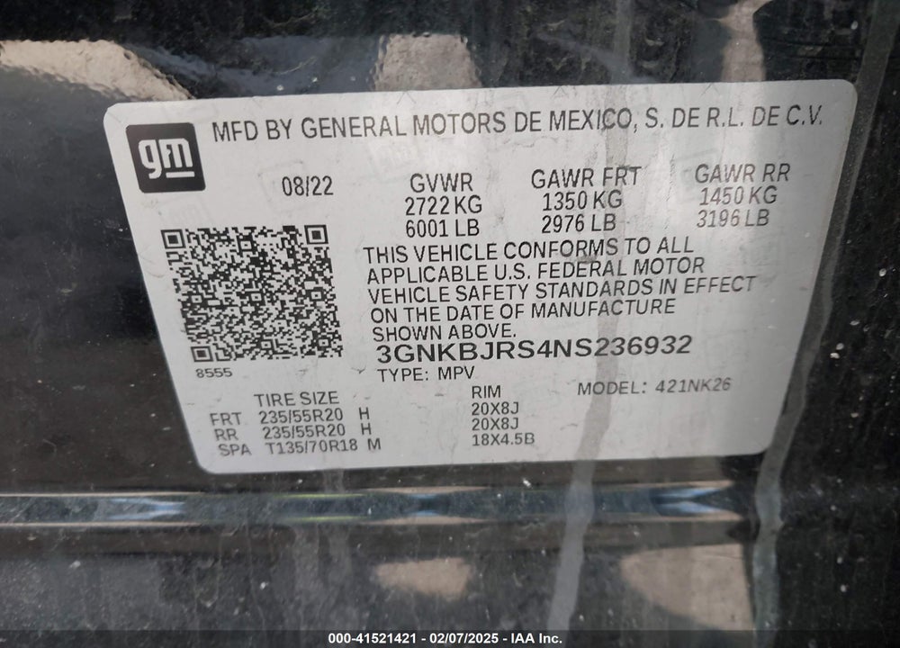 2022 CHEVROLET BLAZER AWD 3LT VIN: 3GNKBJRS4NS236932