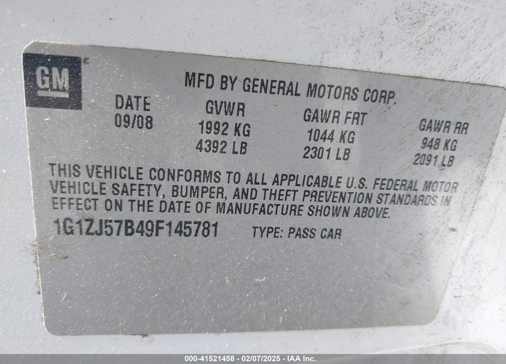 2009 CHEVROLET MALIBU LT VIN: 1G1ZJ57B49F145781