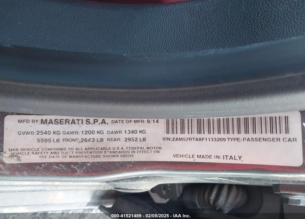 2015 MASERATI GHIBLI S Q4 VIN: ZAM57RTA8F1133209