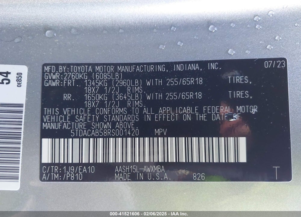 2024 TOYOTA GRAND HIGHLANDER HYBRID XLE VIN: 5TDACAB58RS001420