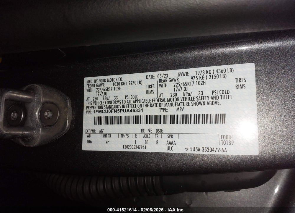 2023 FORD ESCAPE VIN: 1FMCU0FN5PUA46331