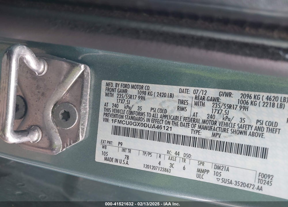 2013 FORD ESCAPE VIN: 1FMCU0GX0DUA46121