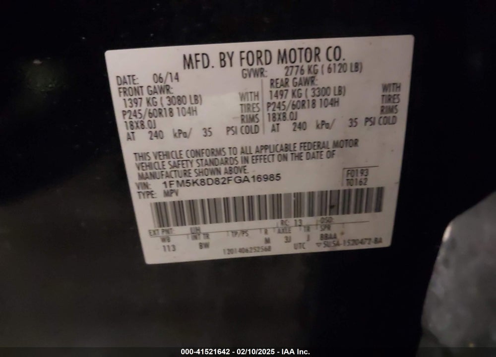 2015 FORD EXPLORER XLT VIN: 1FM5K8D82FGA16985