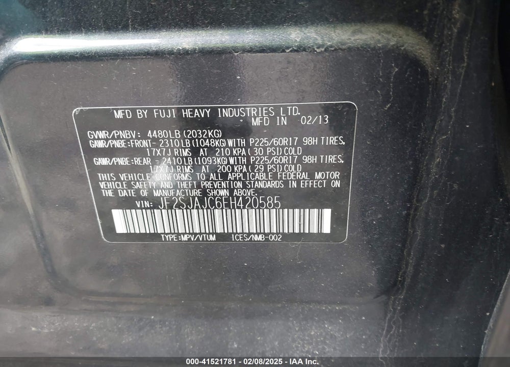 2014 SUBARU FORESTER VIN: JF2SJAJC6EH420585