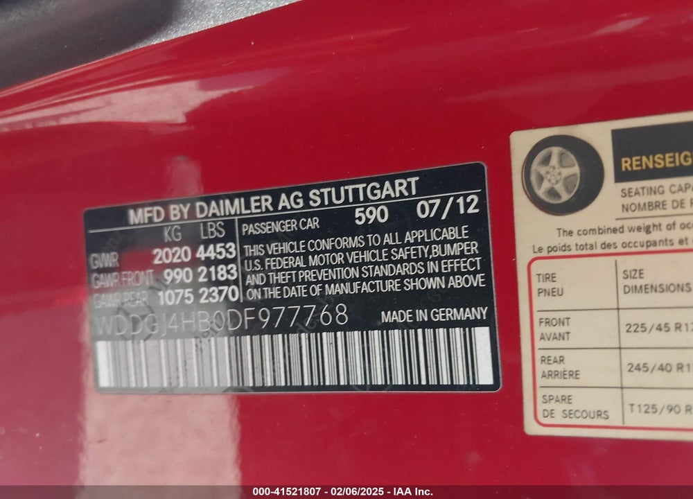 2013 MERCEDES-BENZ C VIN: WDDGJ4HB0DF977768