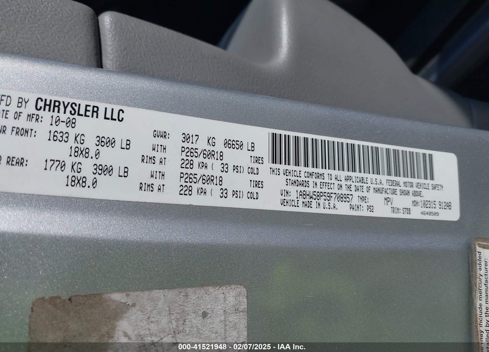 2009 CHRYSLER ASPEN LIMITED VIN: 1A8HW58P59F708957