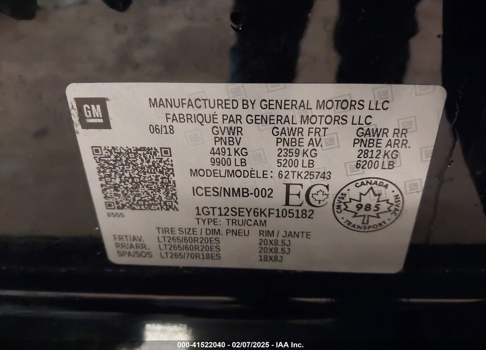 2019 GMC SIERRA 2500HD DENALI VIN: 1GT12SEY6KF105182