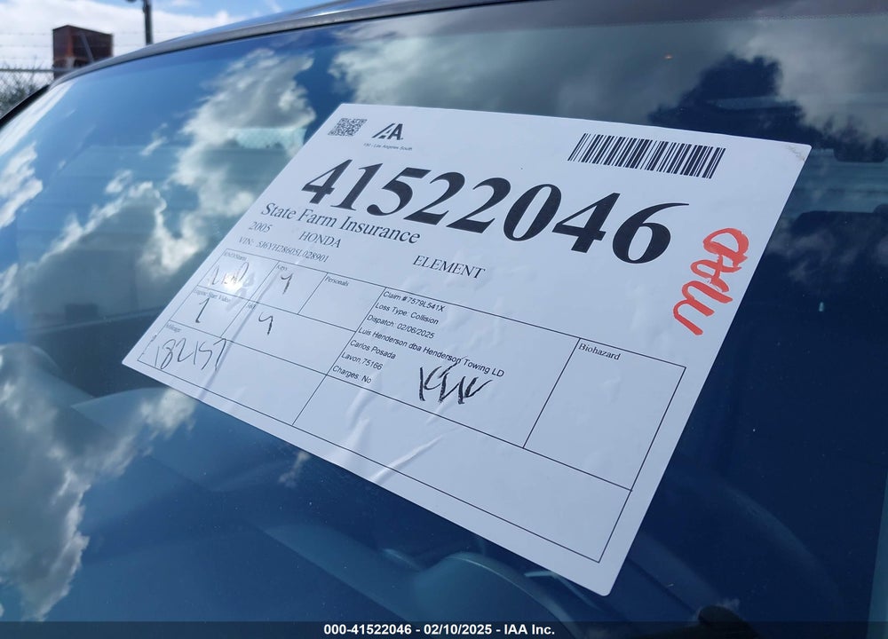 2005 HONDA ELEMENT EX VIN: 5J6YH28605L028901