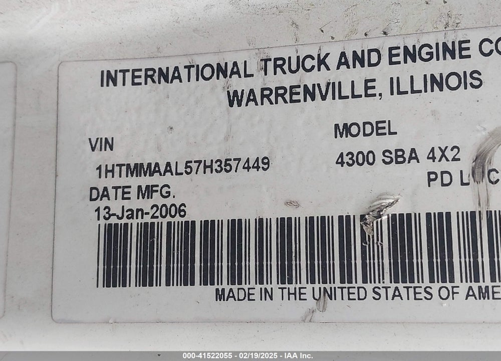 2007 INTERNATIONAL 4000 4300 VIN: 1HTMMAAL57H357449