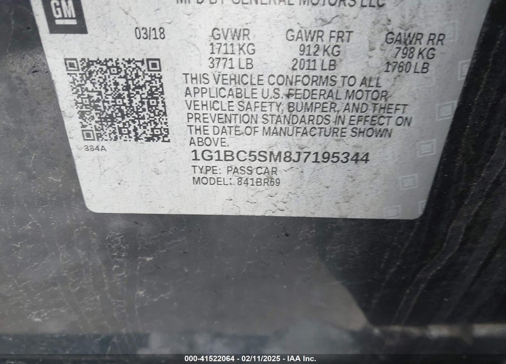 2018 CHEVROLET CRUZE VIN: 1G1BC5SM8J7195344