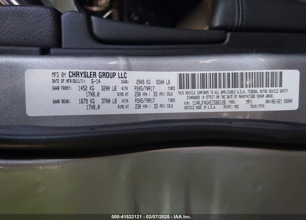 2014 JEEP GRAND CHEROKEE LAREDO VIN: 1C4RJFAGXEC566126
