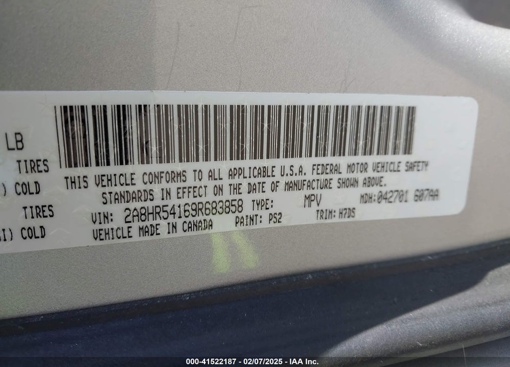 2009 CHRYSLER TOWN & COUNTRY TOURING VIN: 2A8HR54169R683858