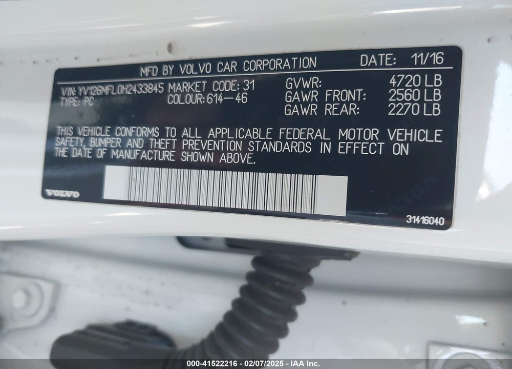 2017 VOLVO S60 T5 DYNAMIC VIN: YV126MFL0H2433845