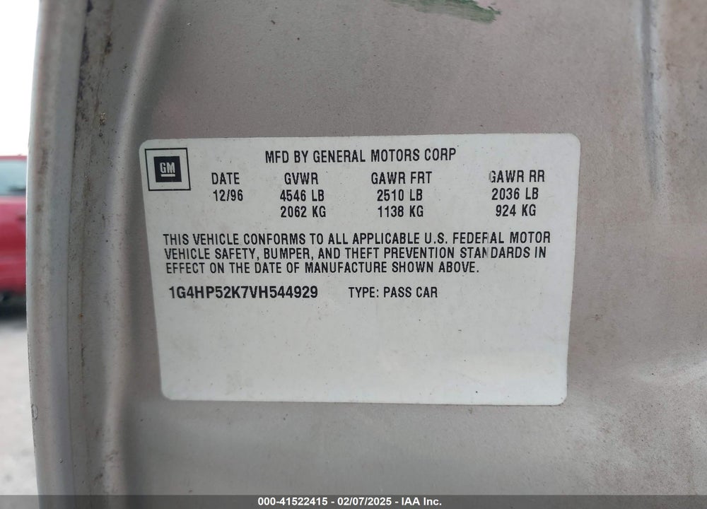 1997 BUICK LESABRE CUSTOM VIN: 1G4HP52K7VH544929