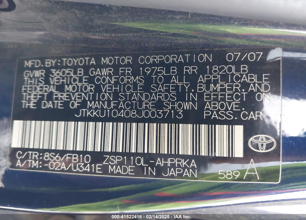 2008 SCION XD VIN: JTKKU10408J003713