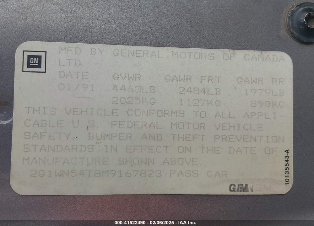 1991 CHEVROLET LUMINA EURO VIN: 2G1WN54T8M9167823
