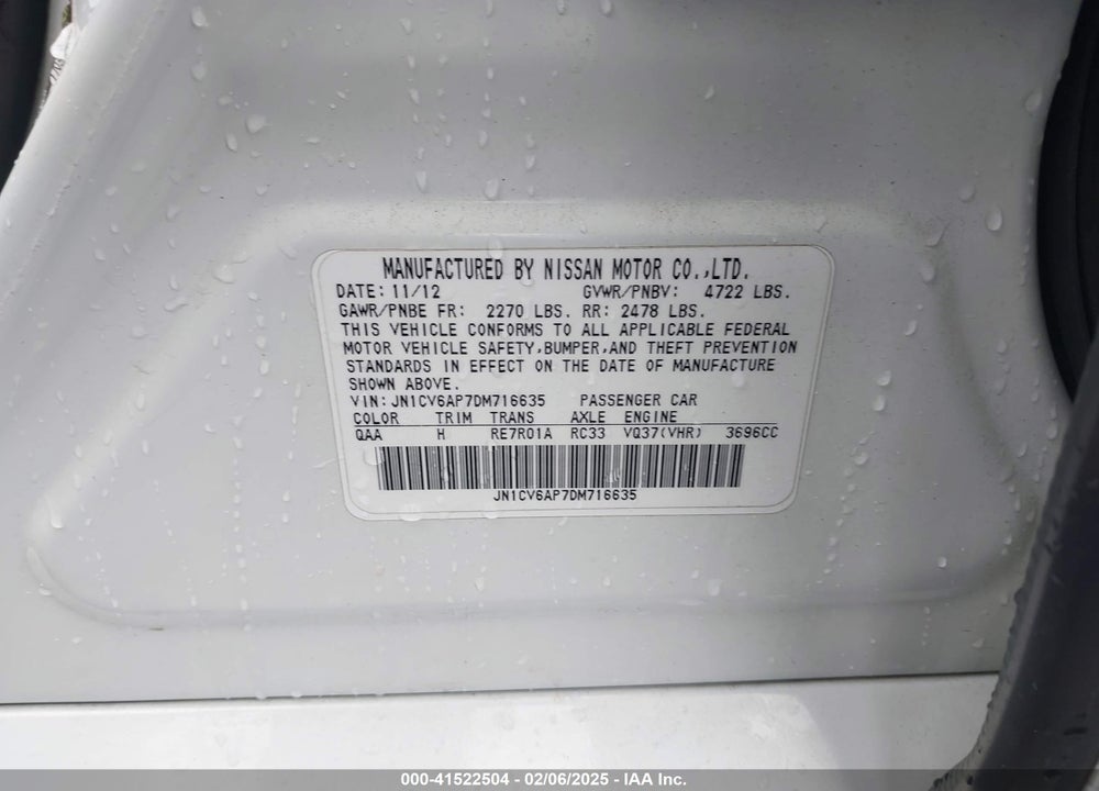 2013 INFINITI G37 VIN: JN1CV6AP7DM716635