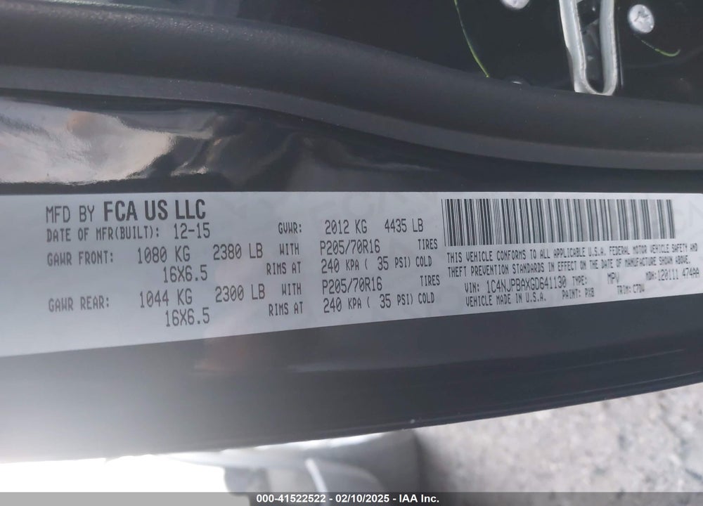2016 JEEP PATRIOT SPORT VIN: 1C4NJPBAXGD641130