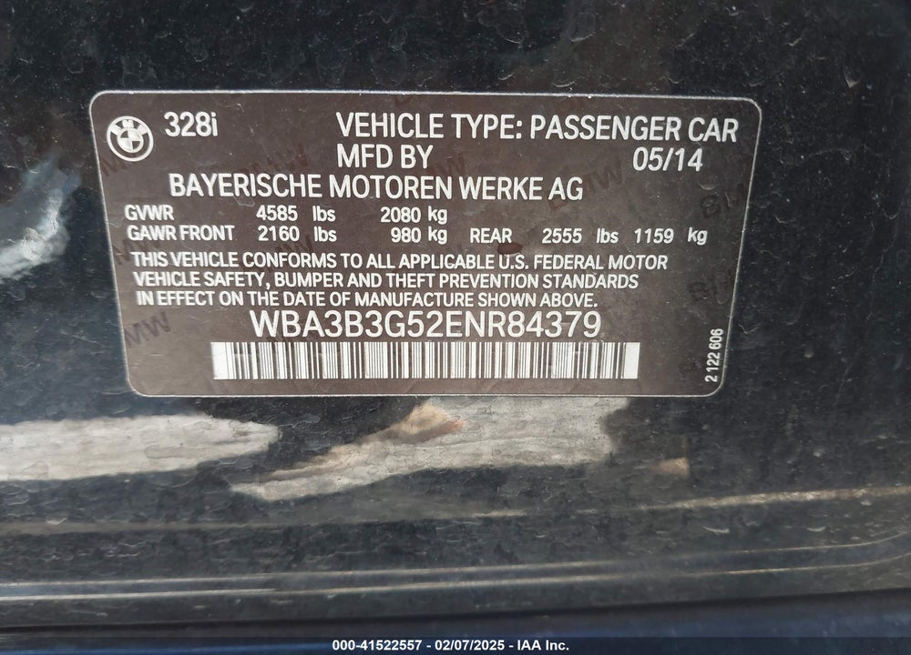 2014 BMW 328I VIN: WBA3B3G52ENR84379