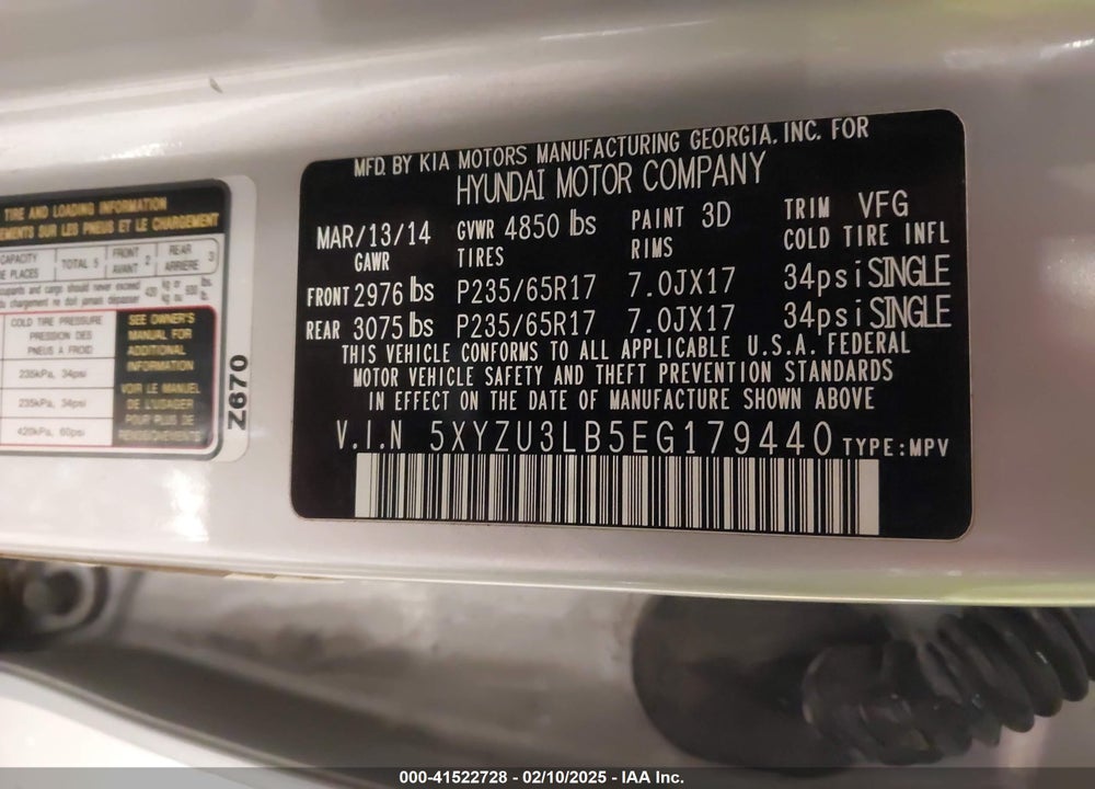 2014 HYUNDAI SANTA FE SPORT VIN: 5XYZU3LB5EG179440
