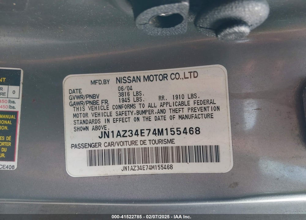 2004 NISSAN 350Z TOURING VIN: JN1AZ34E74M155468