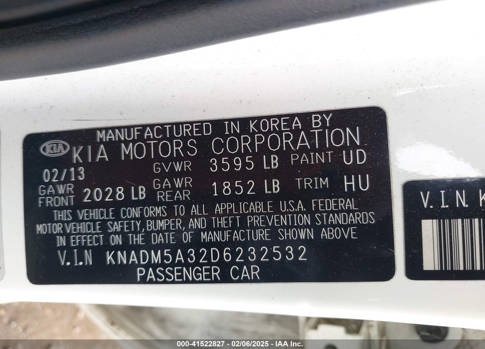 2013 KIA RIO VIN: KNADM5A32D6232532