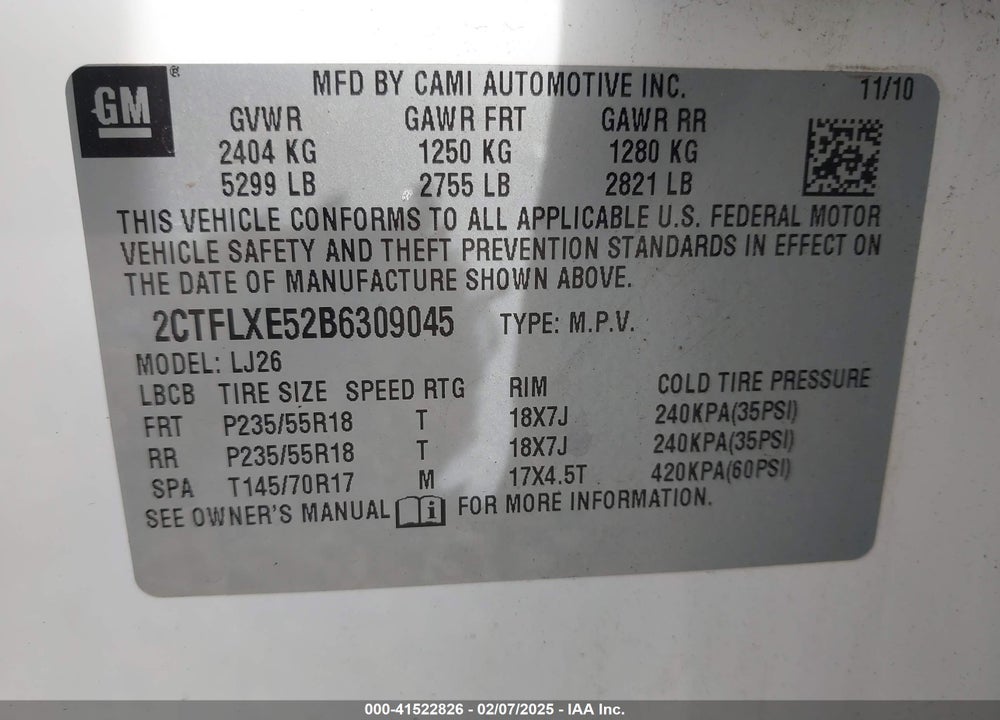 2011 GMC TERRAIN SLT-2 VIN: 2CTFLXE52B6309045