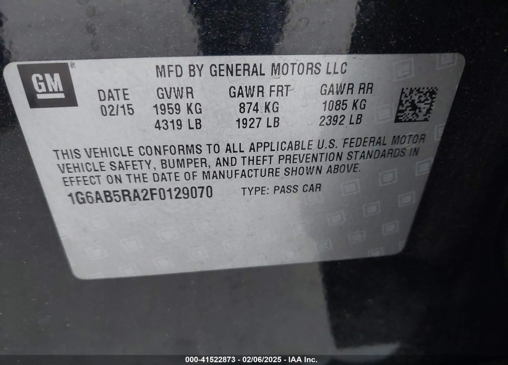 2015 CADILLAC ATS LUXURY VIN: 1G6AB5RA2F0129070
