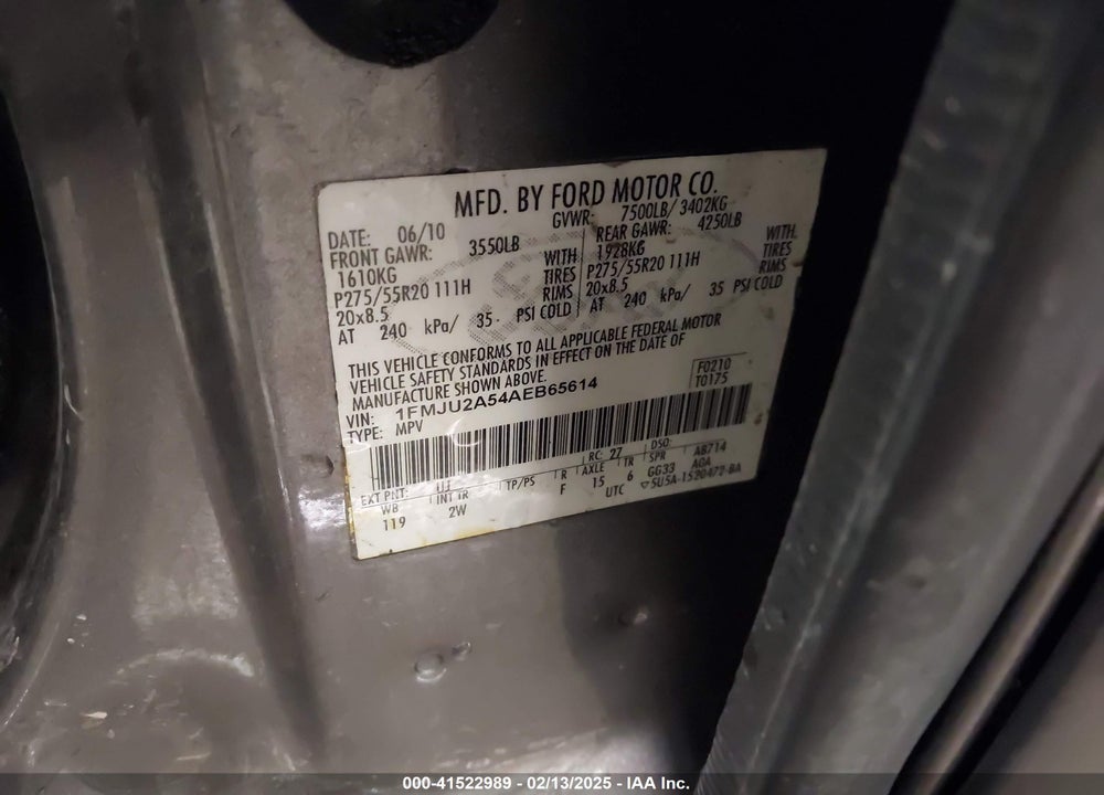 2010 FORD EXPEDITION LIMITED VIN: 1FMJU2A54AEB65614
