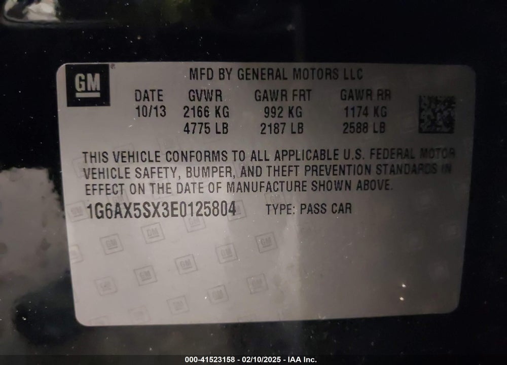 2014 CADILLAC CTS VIN: 1G6AX5SX3E0125804