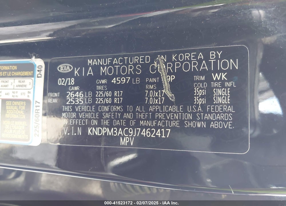 2018 KIA SPORTAGE LX VIN: KNDPM3AC9J7462417