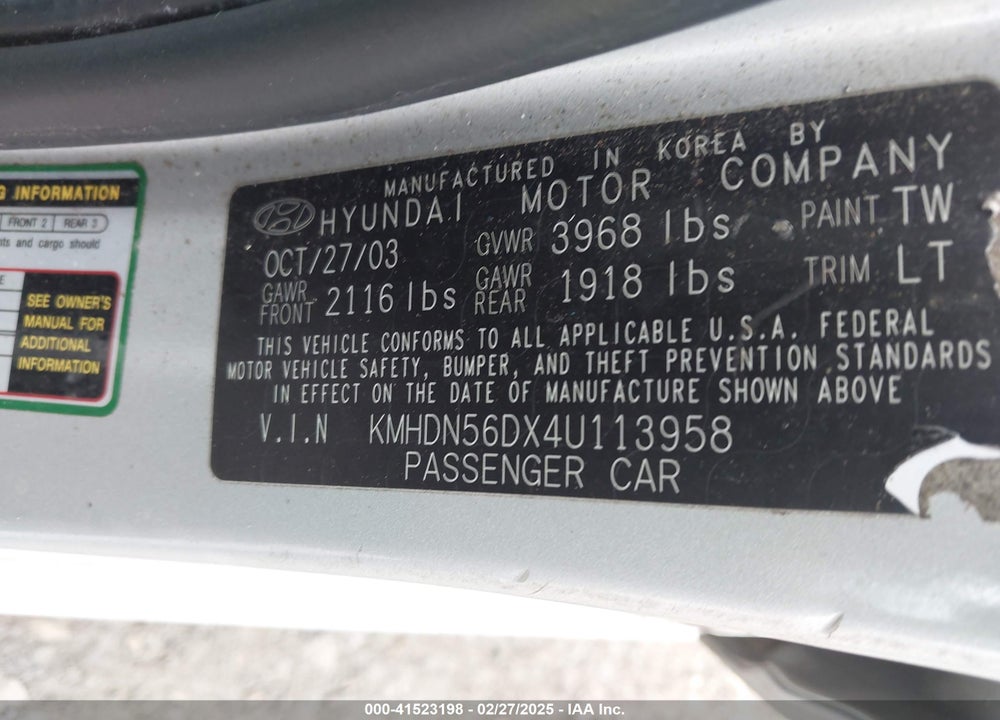 2004 HYUNDAI ELANTRA GT VIN: KMHDN56DX4U113958