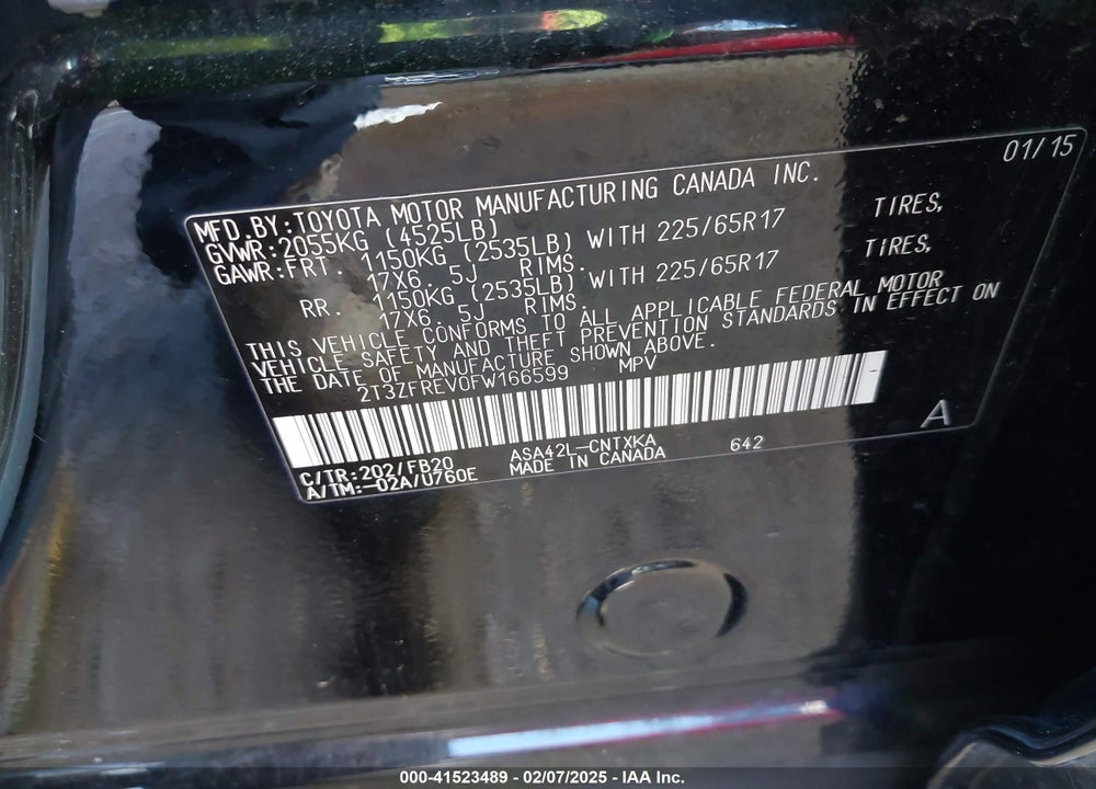 2015 TOYOTA RAV4 LE VIN: 2T3ZFREV0FW166599