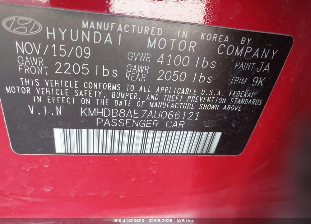2010 HYUNDAI ELANTRA TOURING VIN: KMHDB8AE7AU066121
