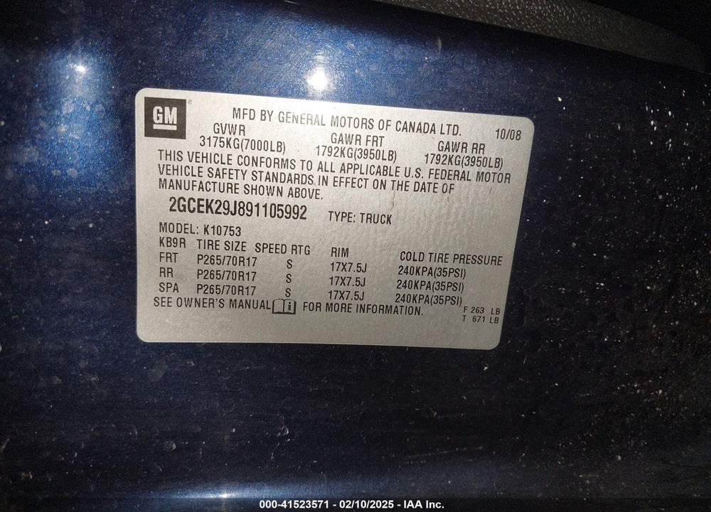 2009 CHEVROLET SILVERADO 1500 LT VIN: 2GCEK29J891105992
