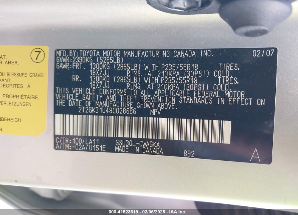 2008 LEXUS RX 350 VIN: 2T2GK31U48C028666