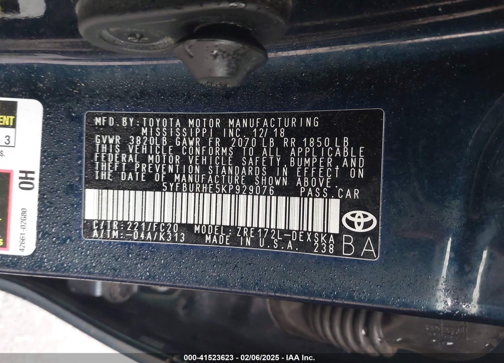 2019 TOYOTA COROLLA VIN: 5YFBURHE5KP929076