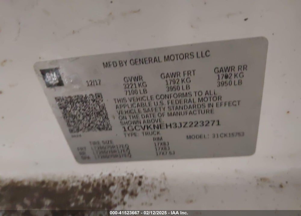 2018 CHEVROLET SILVERADO 1500 WT VIN: 1GCVKNEH3JZ223271